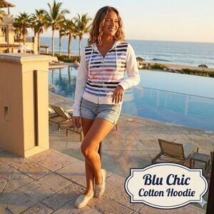 Blu Chic Girl M Hoodie Sweatshirt L/S Full Zip 100% Cotton Color Stripe Twee